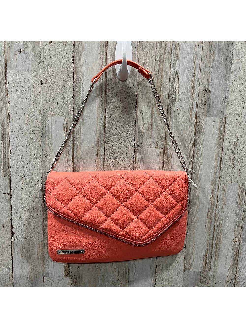 NWOT Nine West Coral Quilted Envelope Cluth Shoulder Bag Preppy